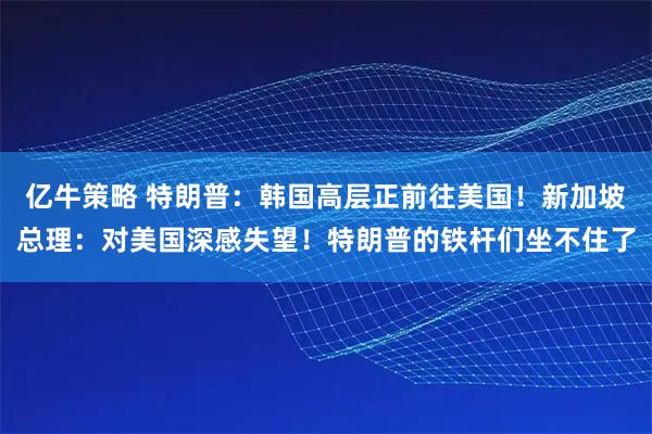 亿牛策略 特朗普：韩国高层正前往美国！新加坡总理：对美国深感失望！特朗普的铁杆们坐不住了